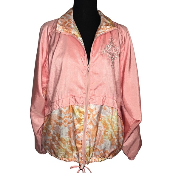 Indication Jackets & Blazers - Vtg 90s Indications Pink Abstract Track Jacket Sz M Nylon Athleisure Windbreaker
